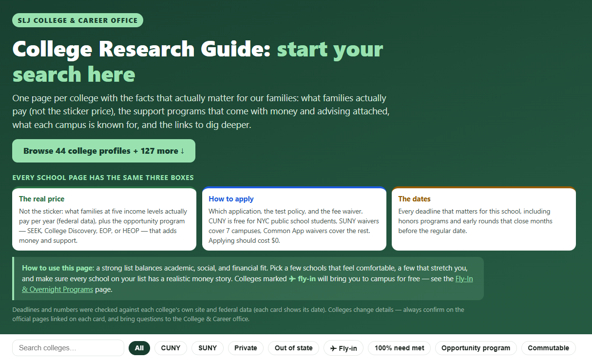 Screenshot of the College Research Guide web page